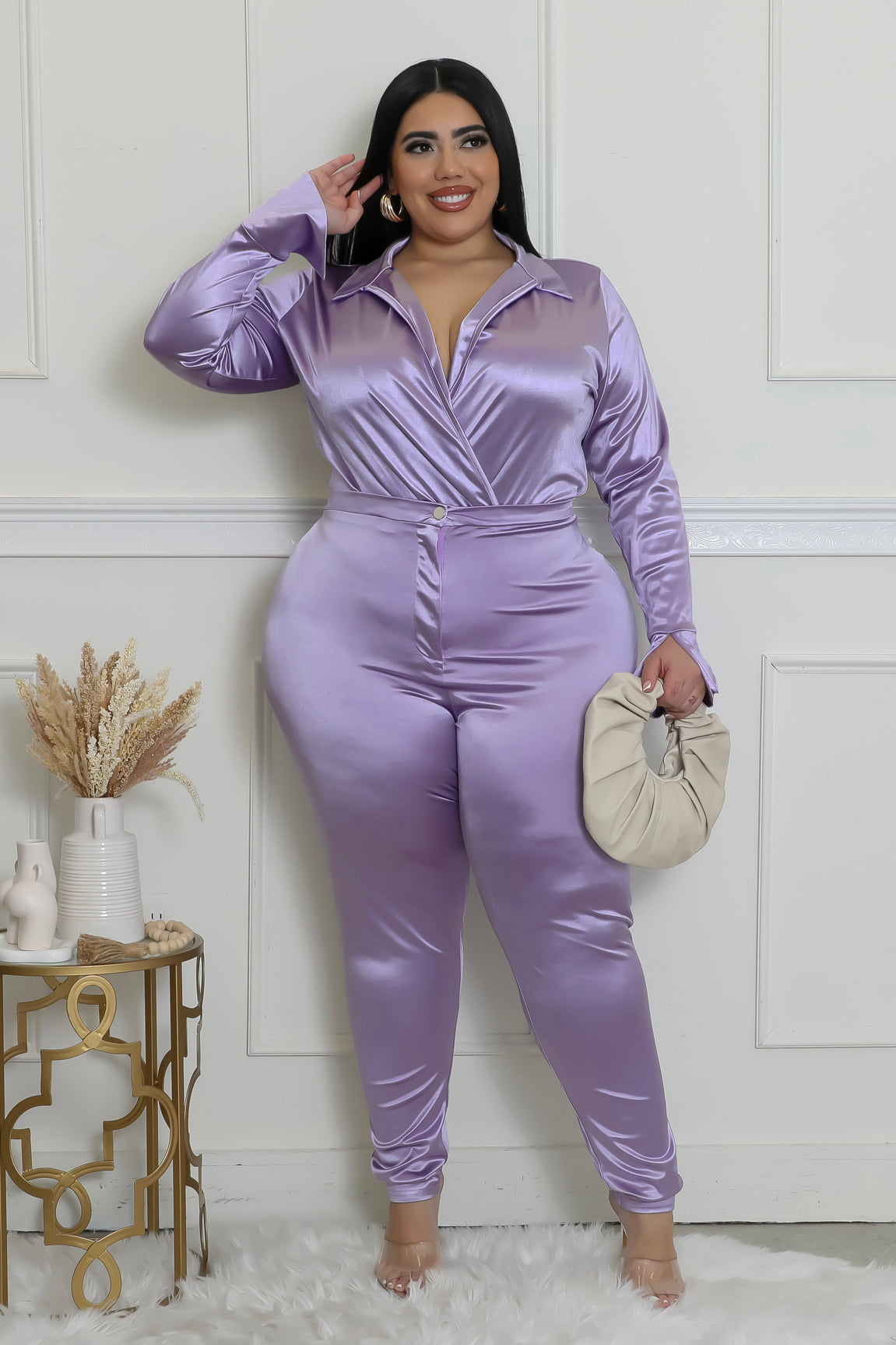 Satin Power Bodysuit Pant Set