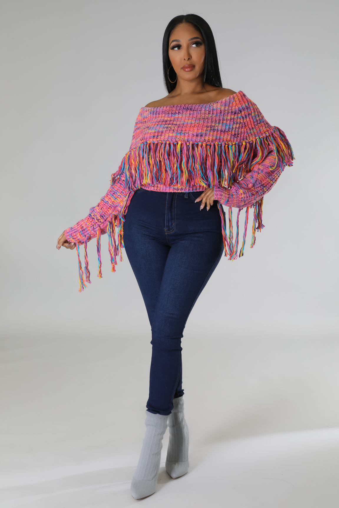 Cropped fringe deals sweater