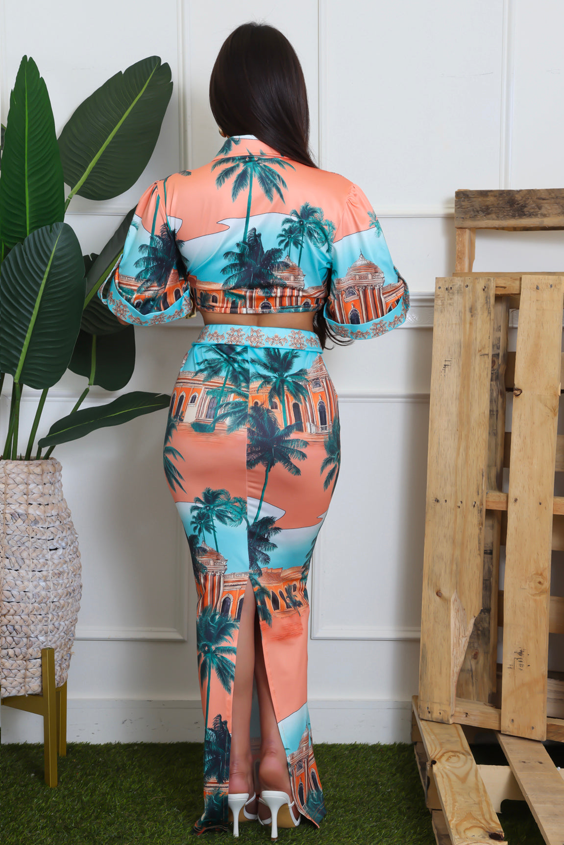 Palm Sketch Skirt Set