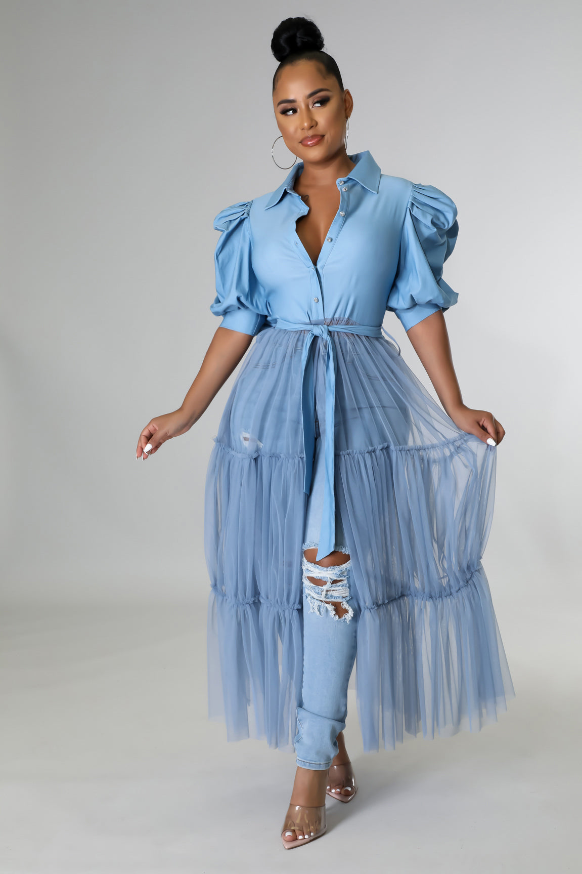 Becky Ruffle Sleeve Denim Dress Becky Ruffle Sleeve Denim Dress