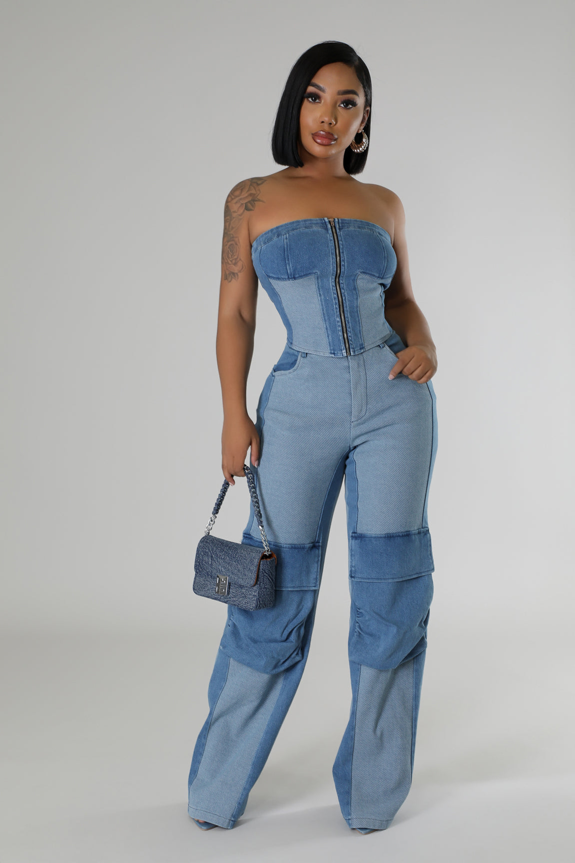 Denim Charm Pant Set