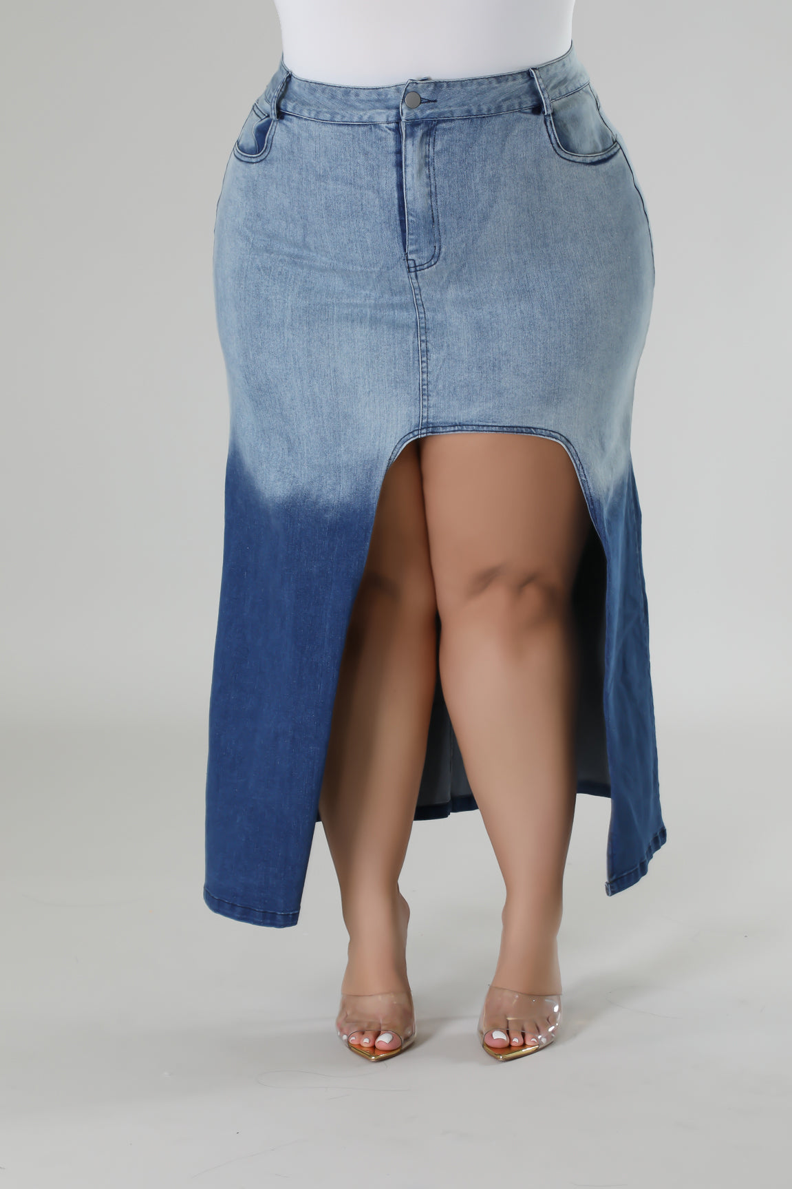 【oan】Black blue damage skirt Closed A Line Skirt In Dark Blue
