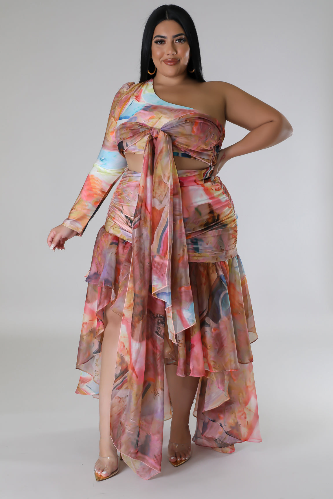 Pink Waterfall Skirt Set