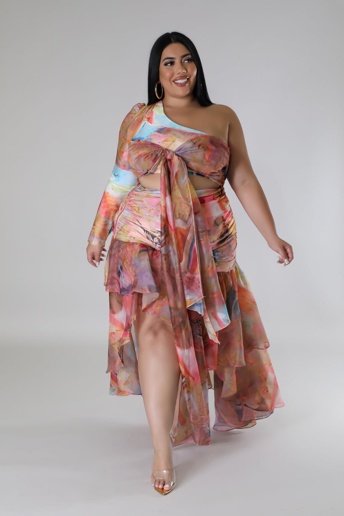 Pink Waterfall Skirt Set
