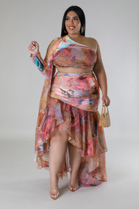 Pink Waterfall Skirt Set