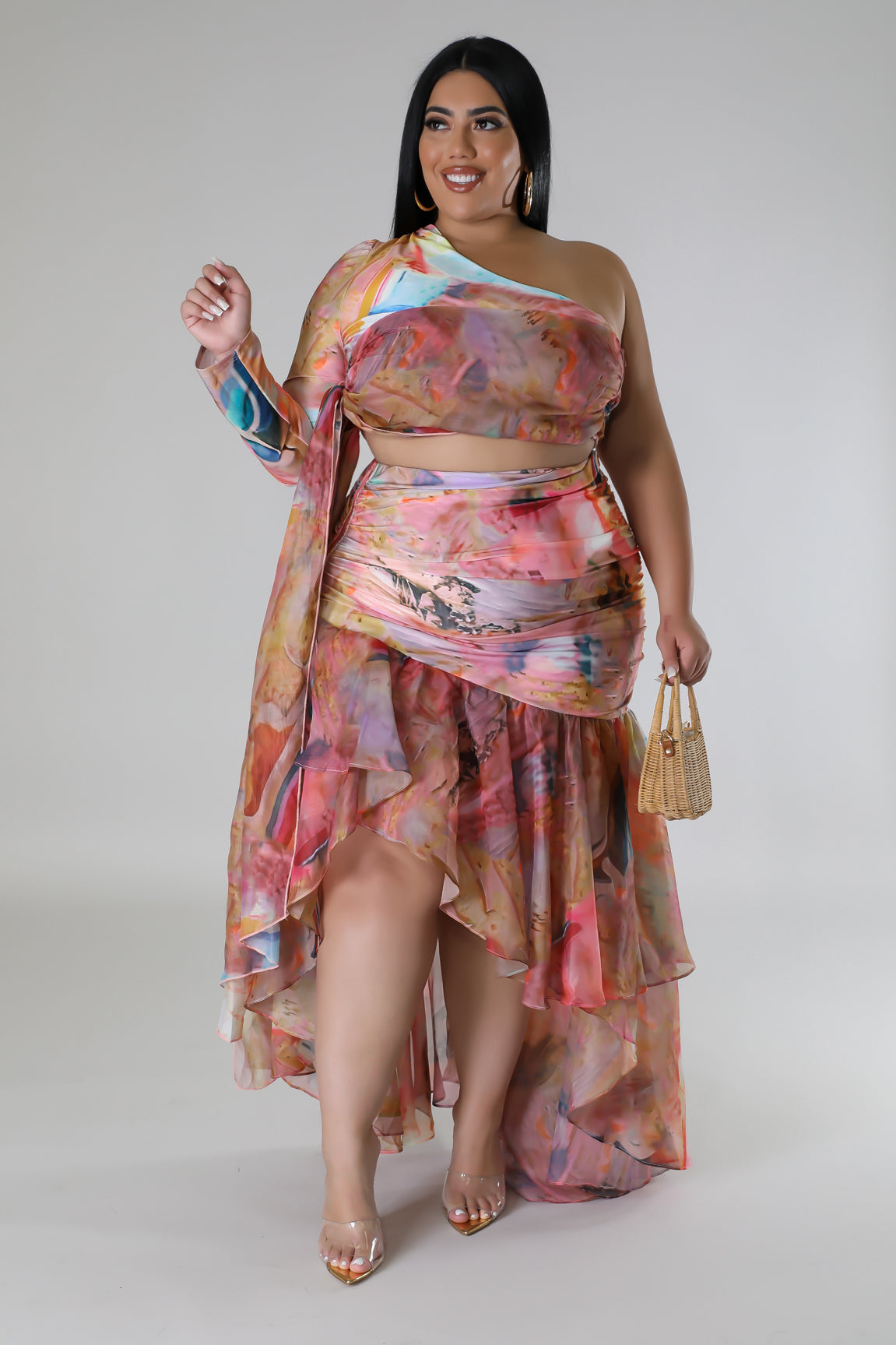 Pink Waterfall Skirt Set