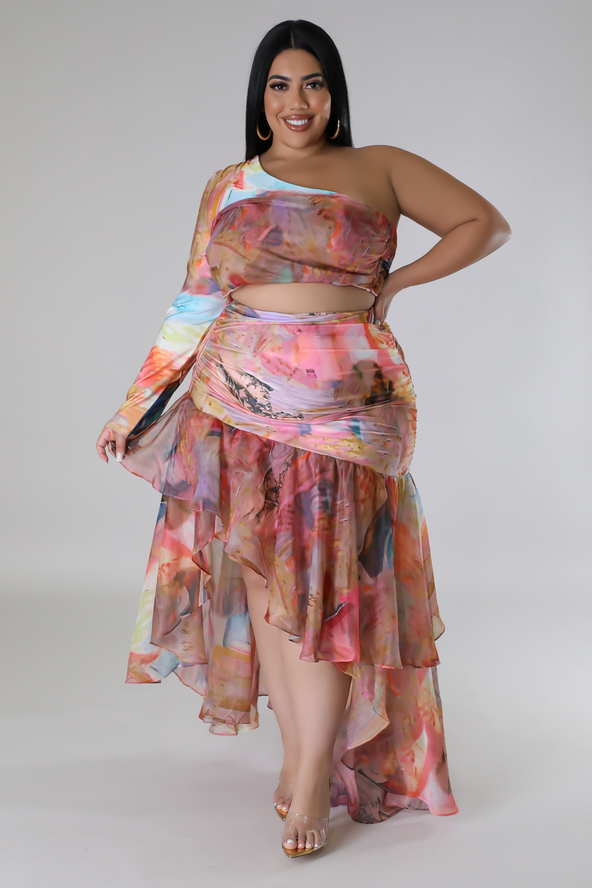 Pink Waterfall Skirt Set