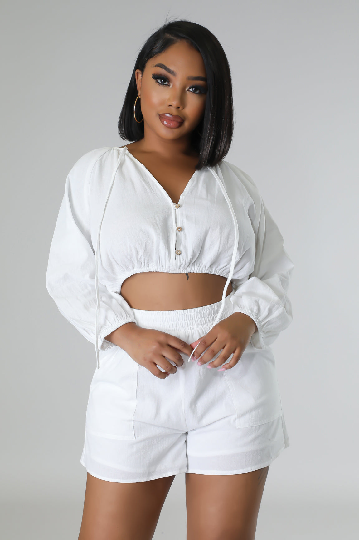 white bike short set