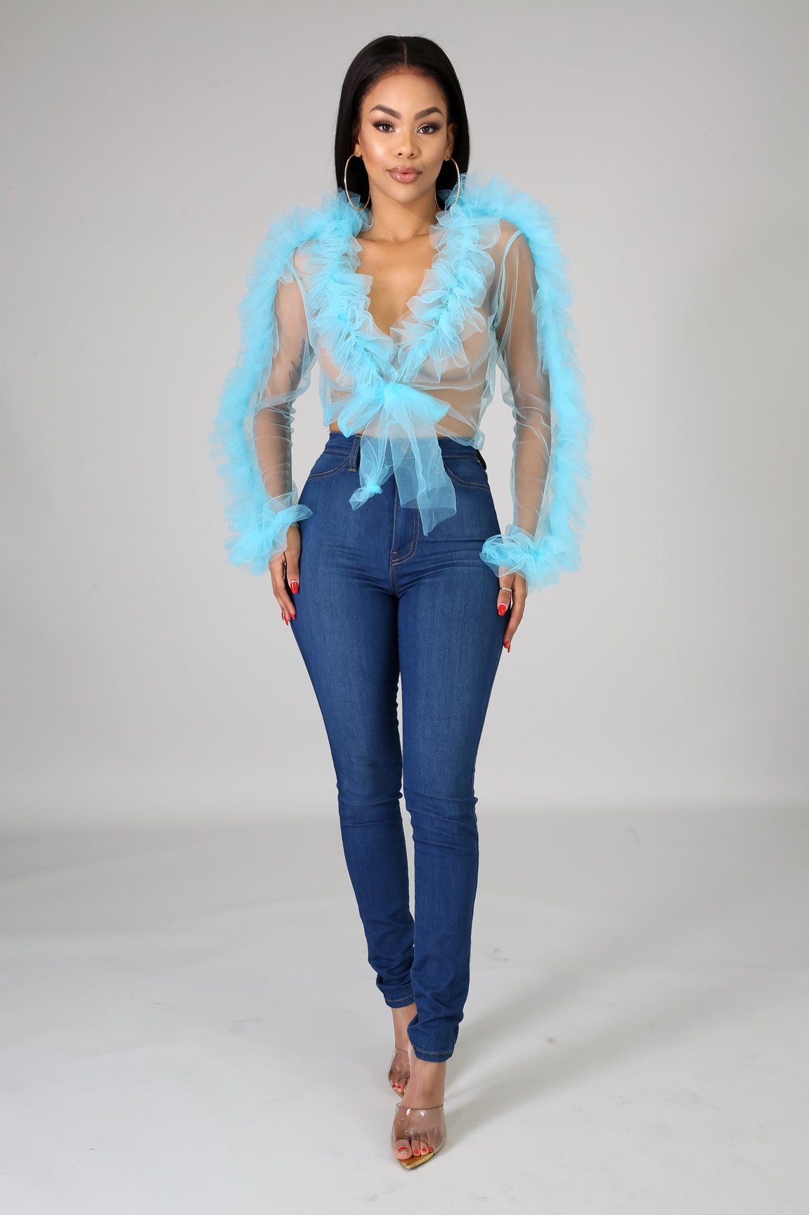 Tulle Sheer Tie Crop Top