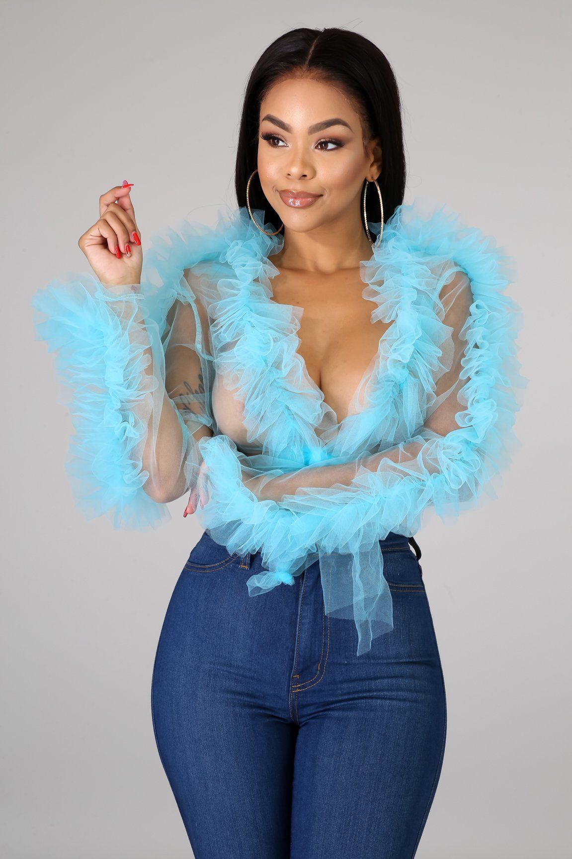 Tulle Sheer Tie Crop Top