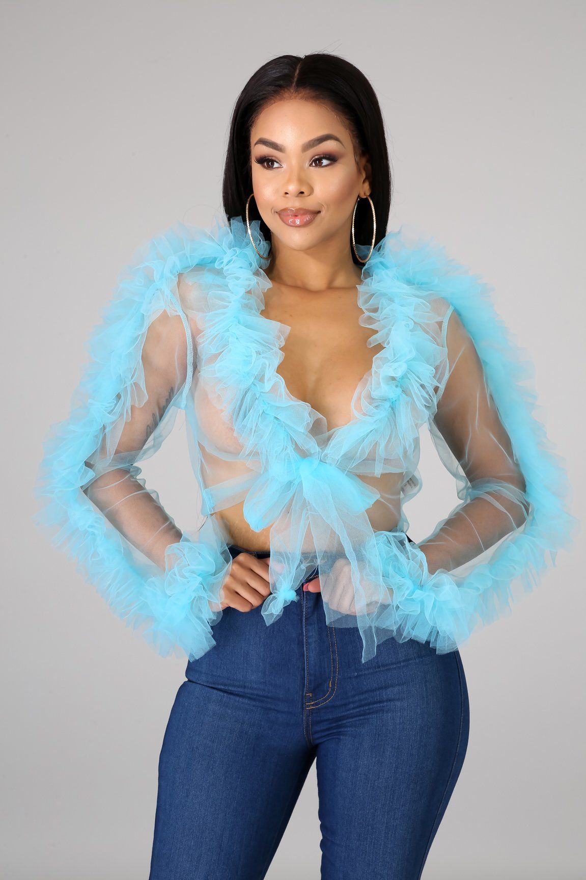 Tulle Sheer Tie Crop Top