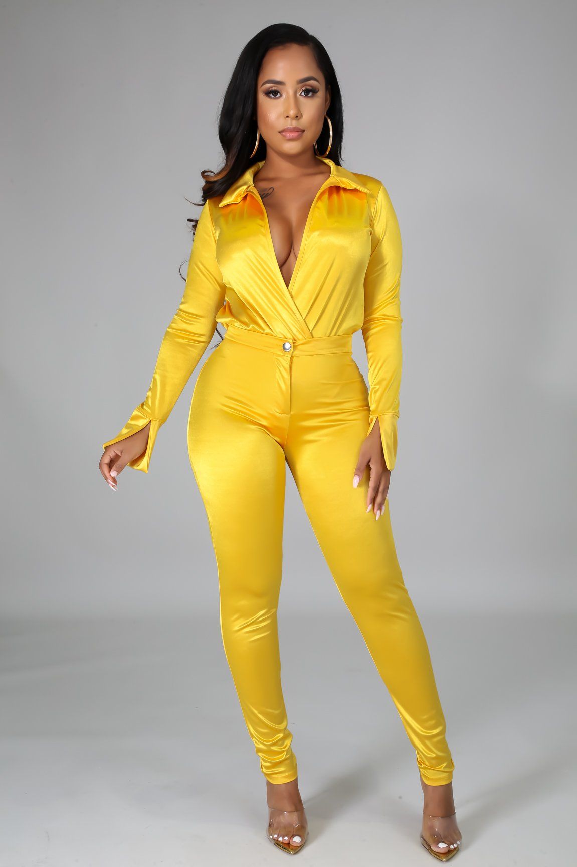 Satin Power Bodysuit Pant Set