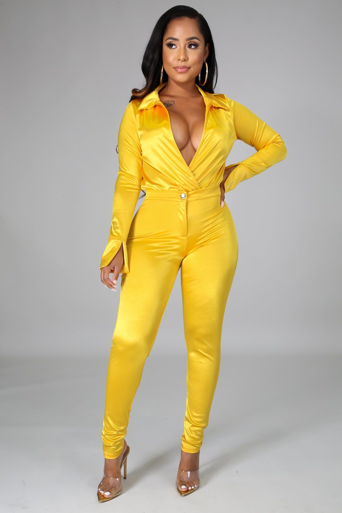 Satin Power Bodysuit Pant Set
