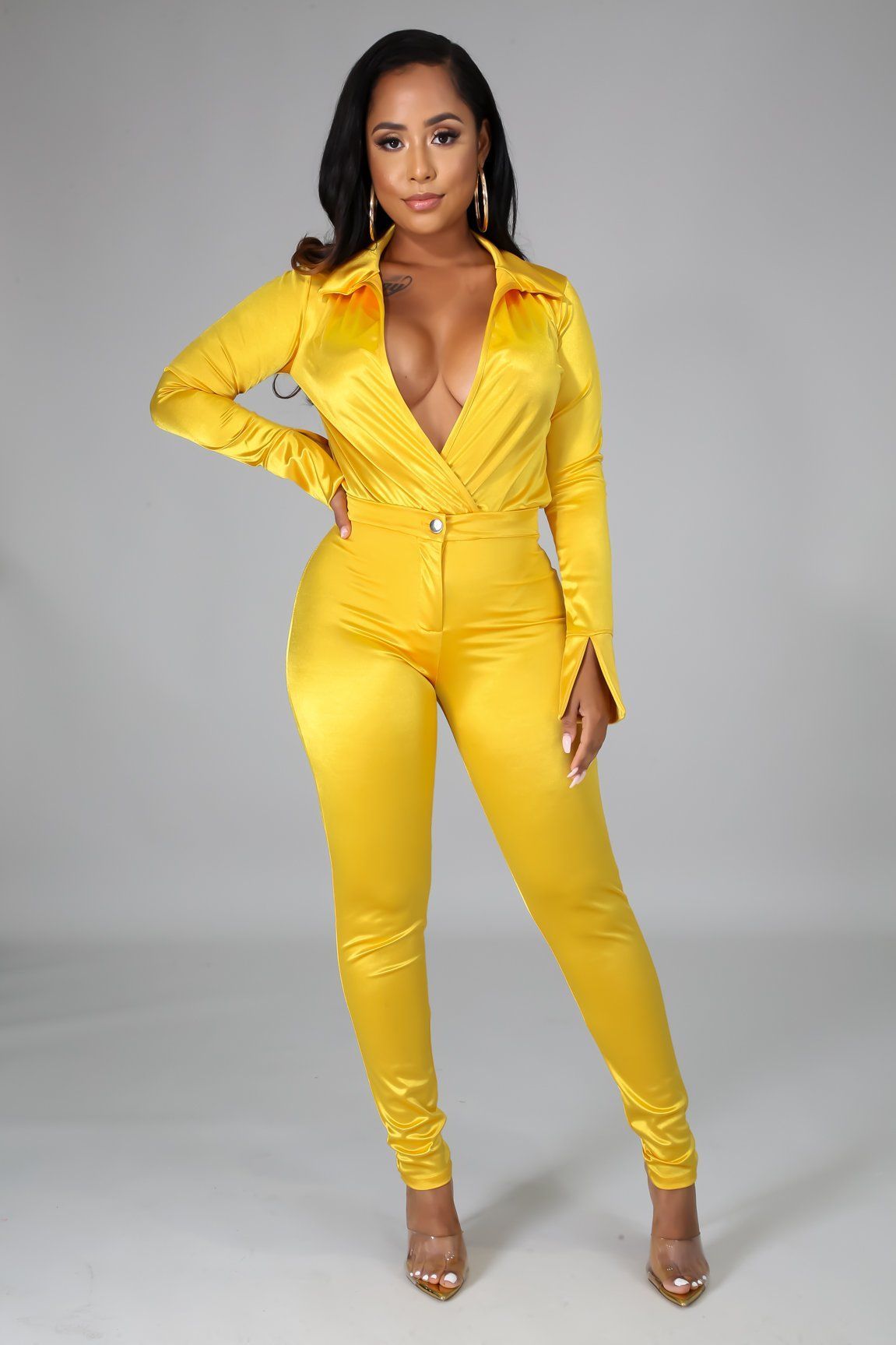 Satin Power Bodysuit Pant Set