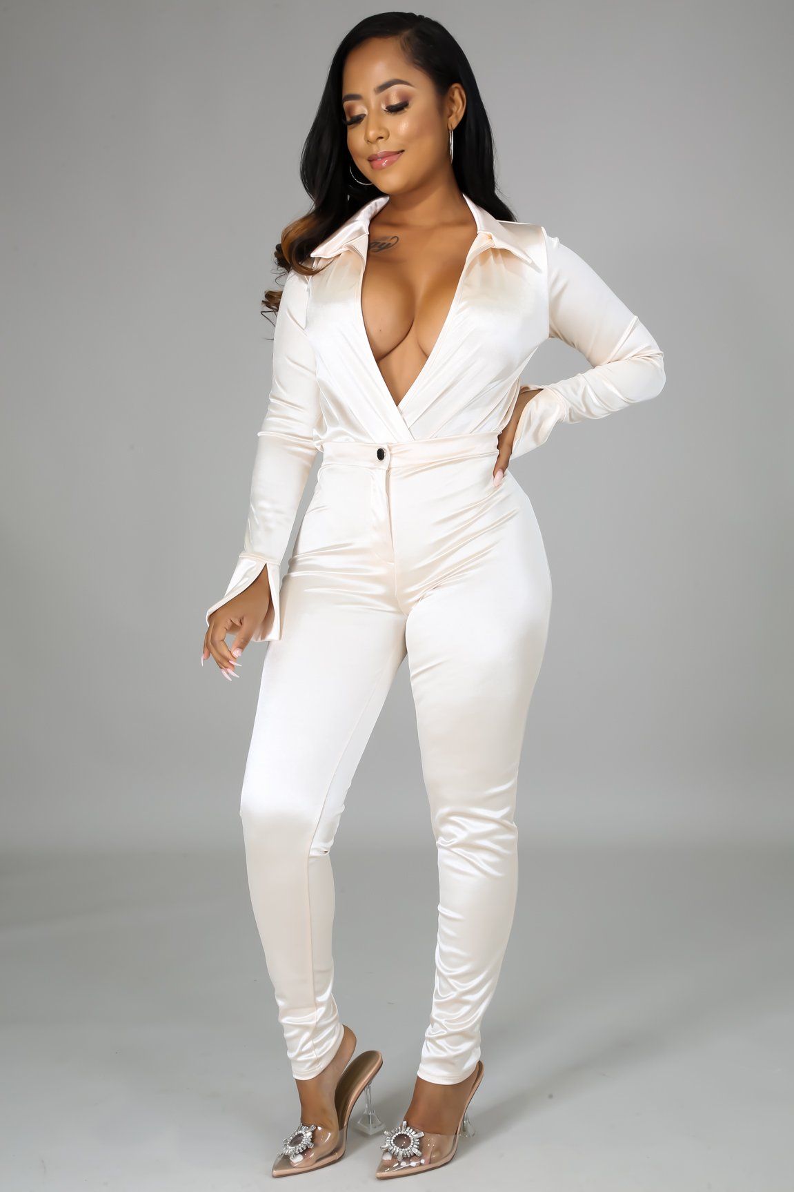 Satin Power Bodysuit Pant Set