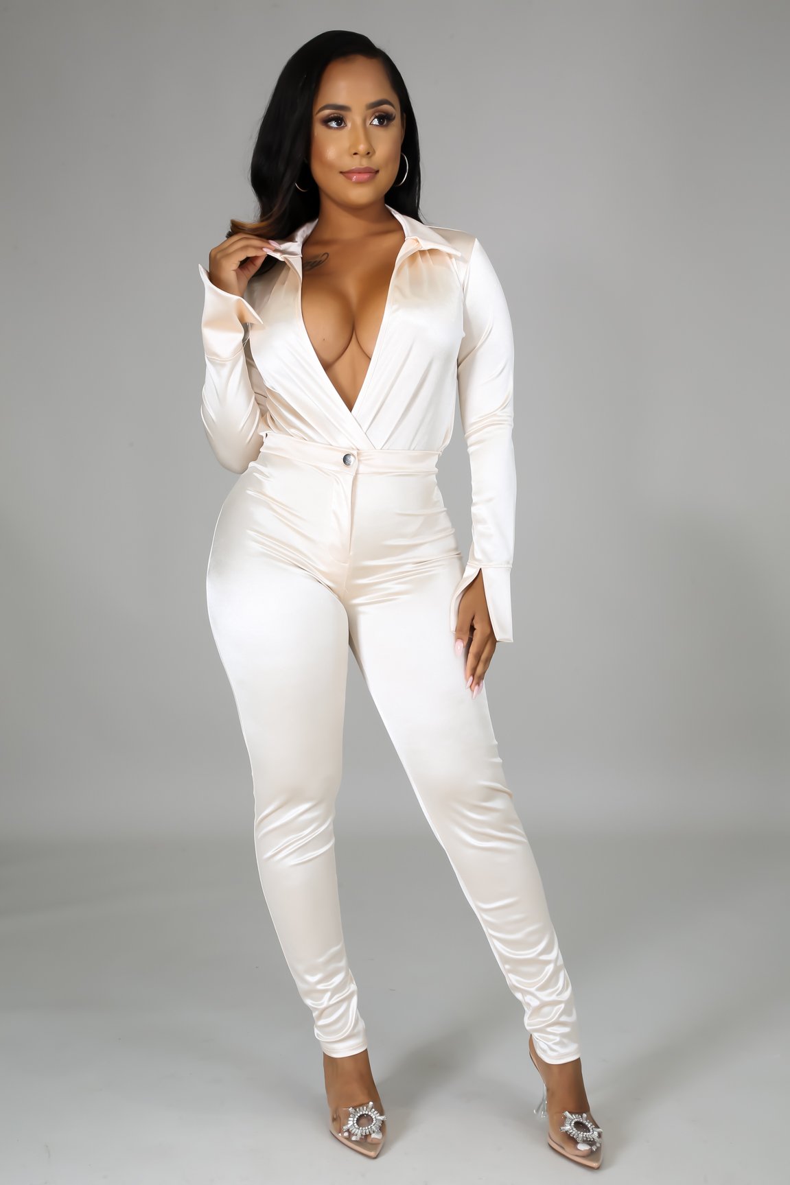 Satin Power Bodysuit Pant Set