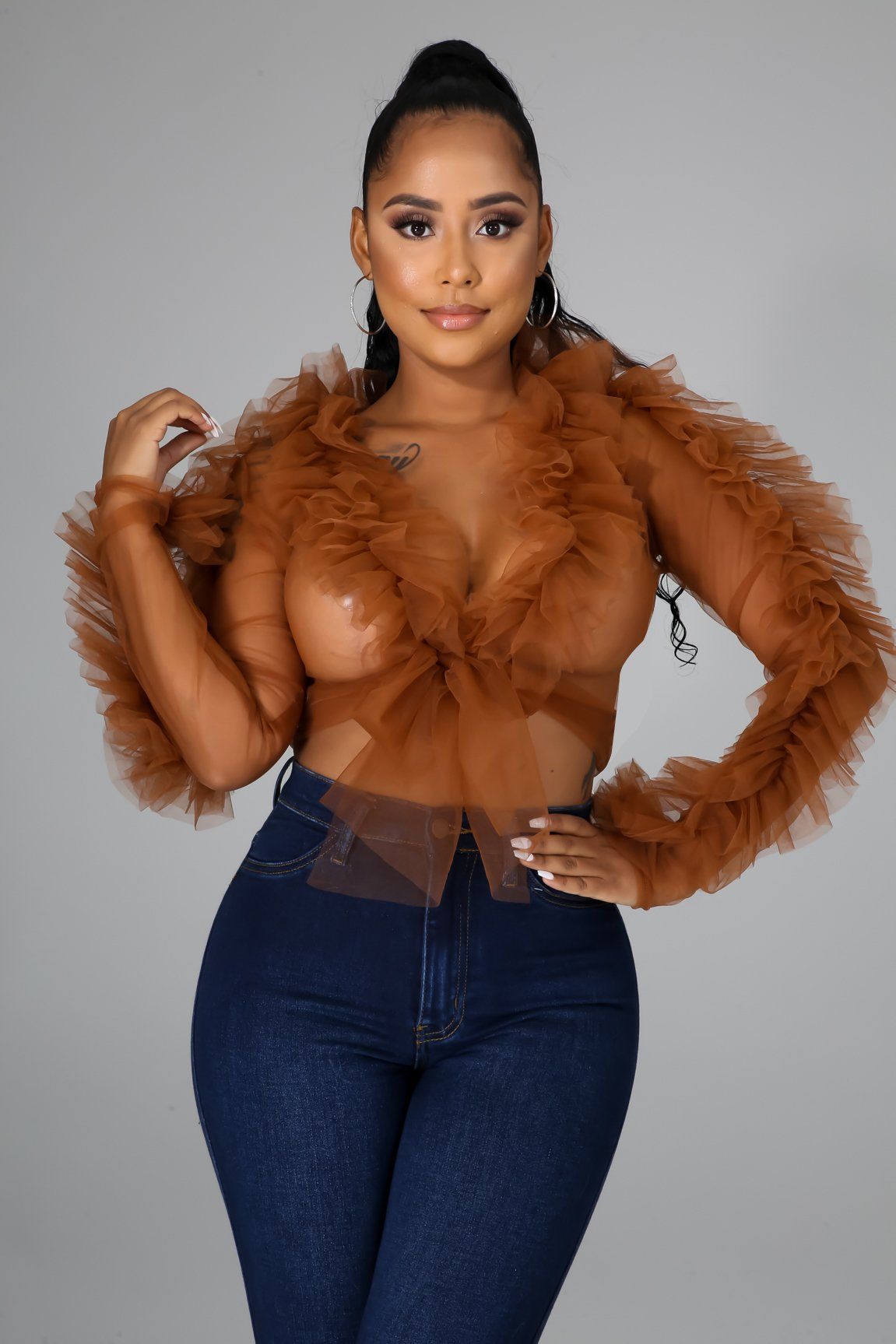 Tulle Sheer Tie Crop Top