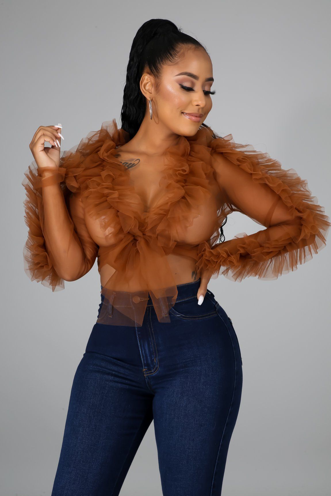 Tulle Sheer Tie Crop Top