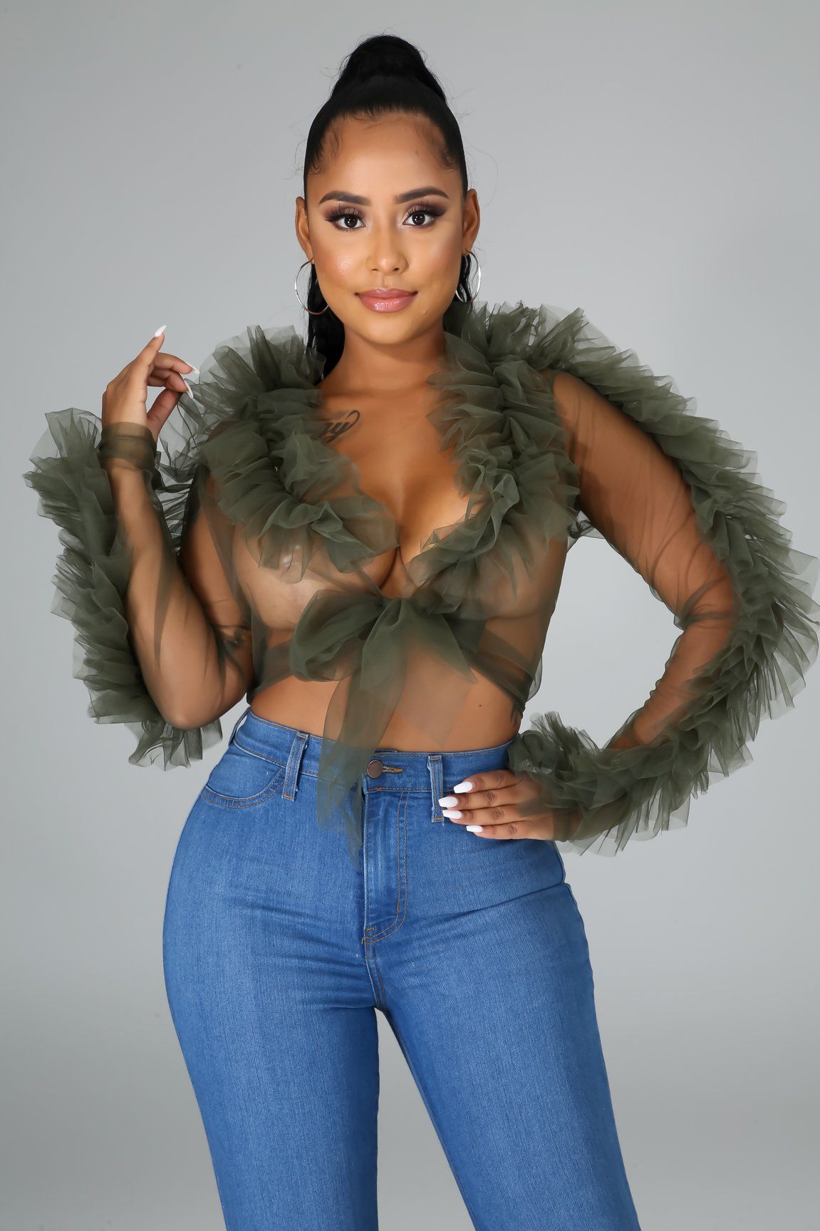Tulle Sheer Tie Crop Top
