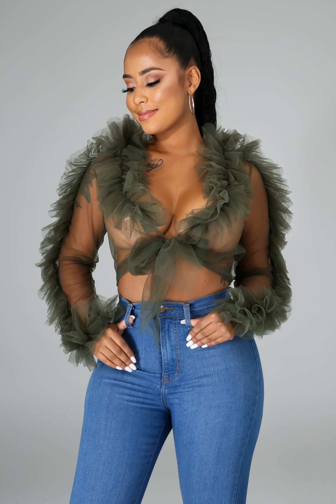Tulle Sheer Tie Crop Top