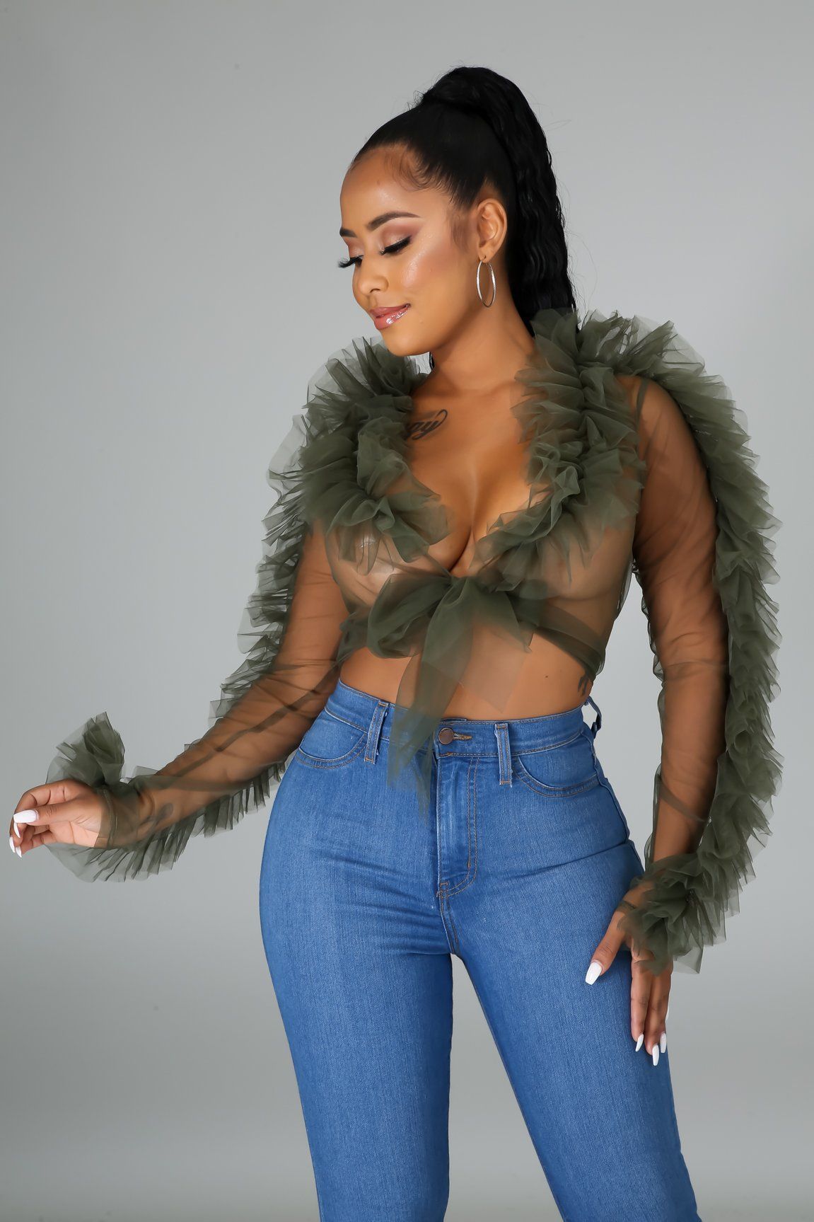 Tulle Sheer Tie Crop Top