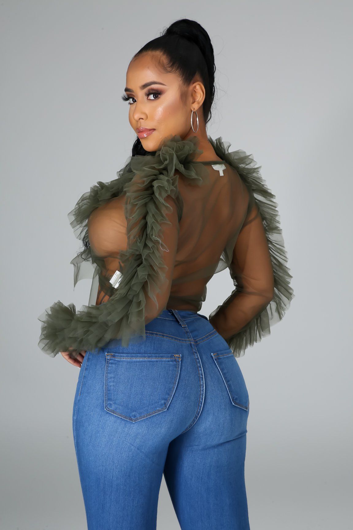 Tulle Sheer Tie Crop Top