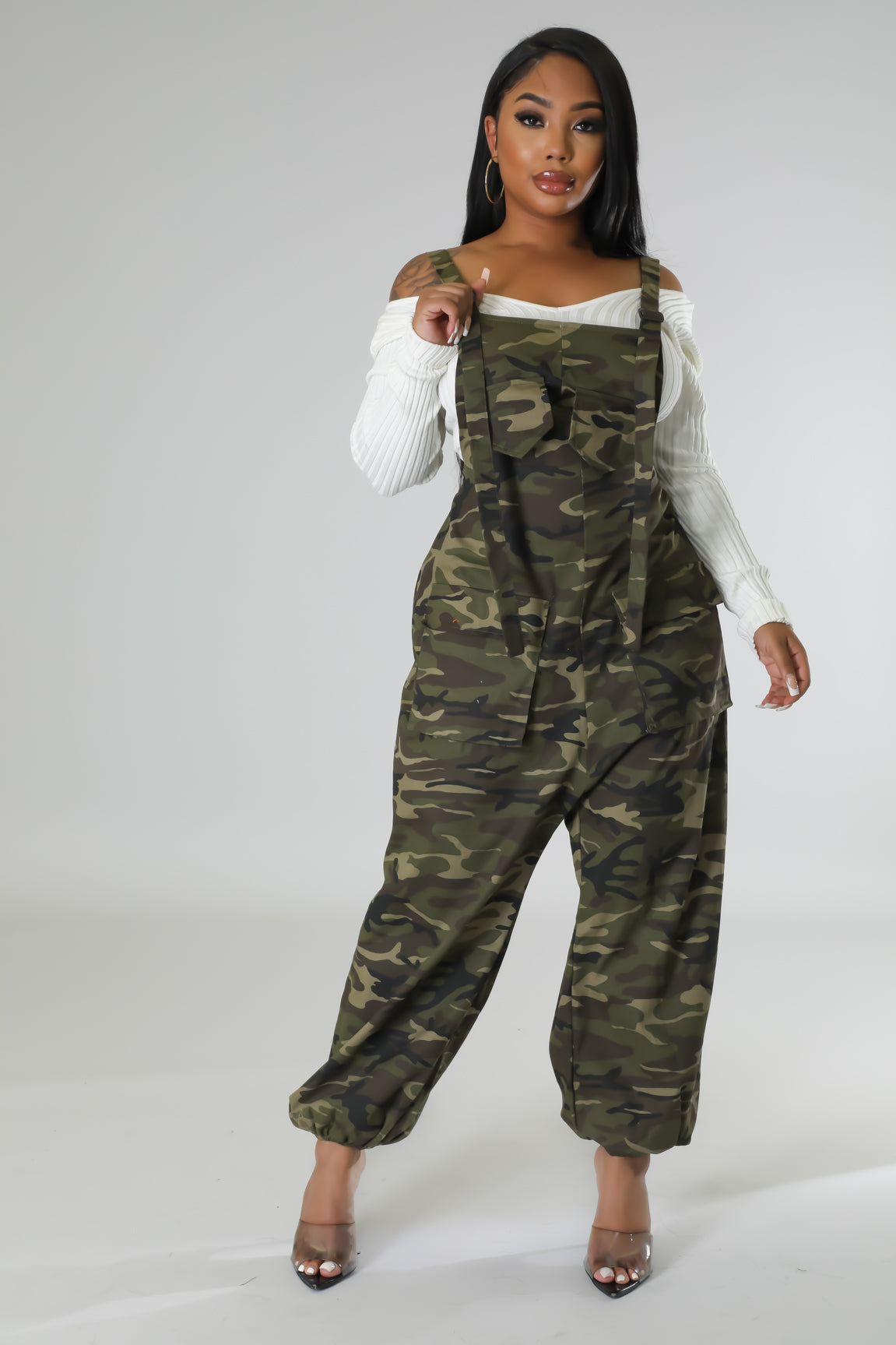 Forever 21 Camouflage Jumper Plus Size Denim Jumpsuit Army