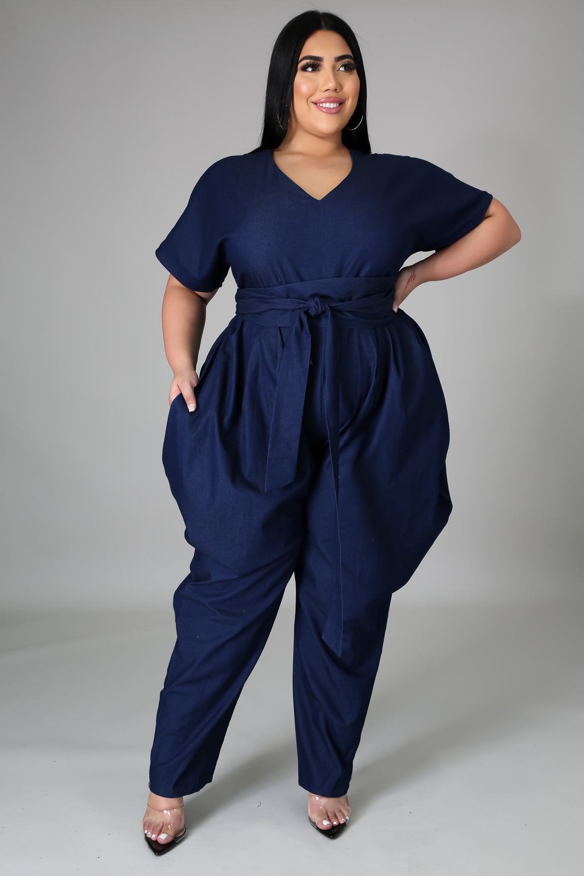 Keep Me Interested Denim Jumpsuit