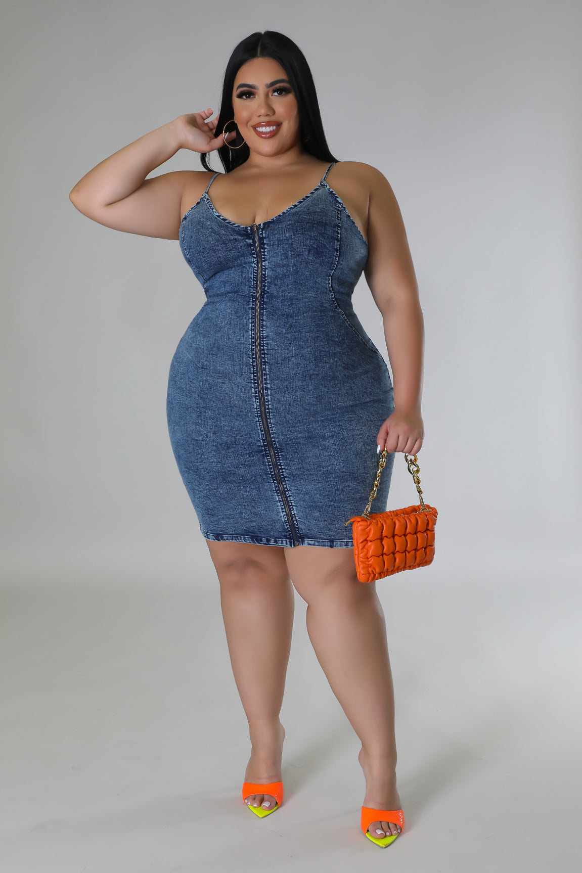 Zipper Denim Body-Con Dress