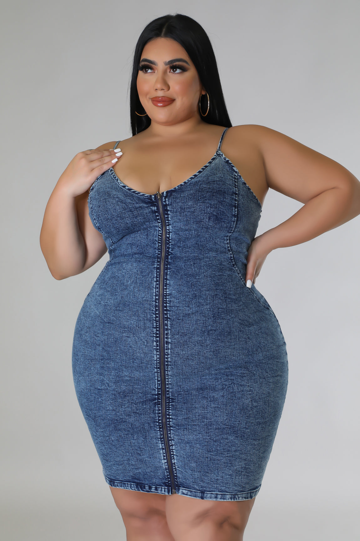 Zipper Denim Body-Con Dress