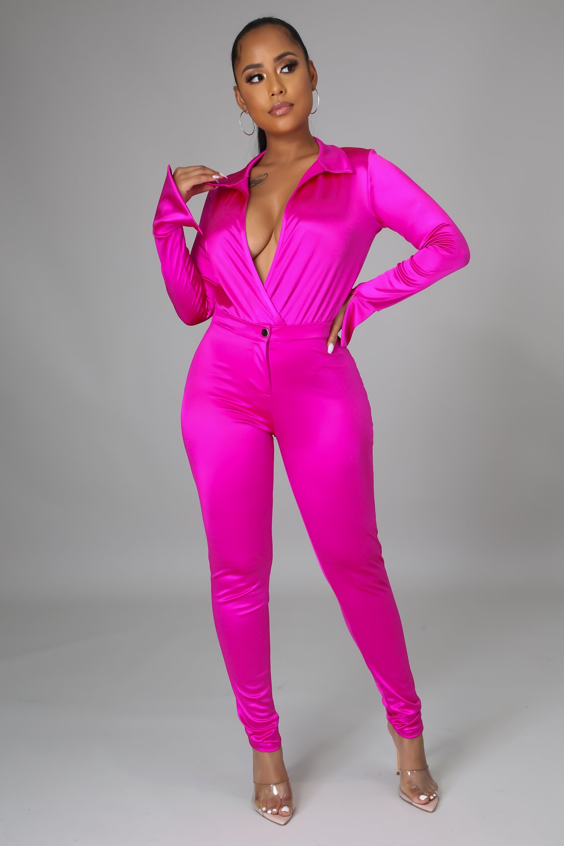 Satin Power Bodysuit Pant Set