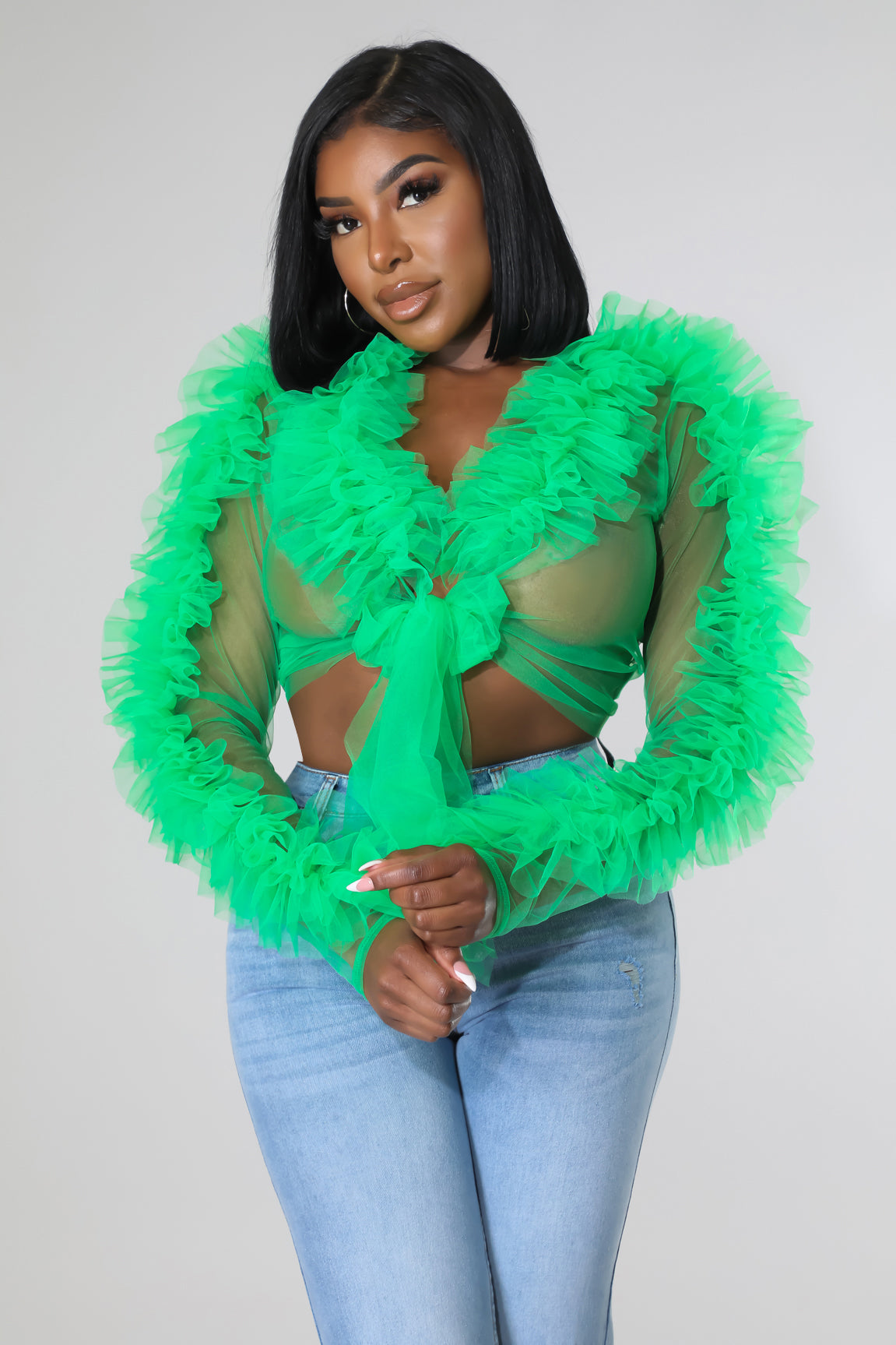 Tulle Sheer Tie Crop Top