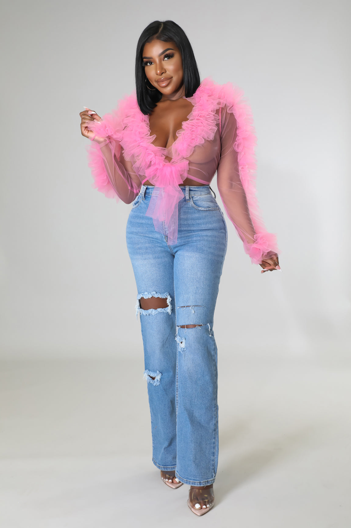 Tulle Sheer Tie Crop Top