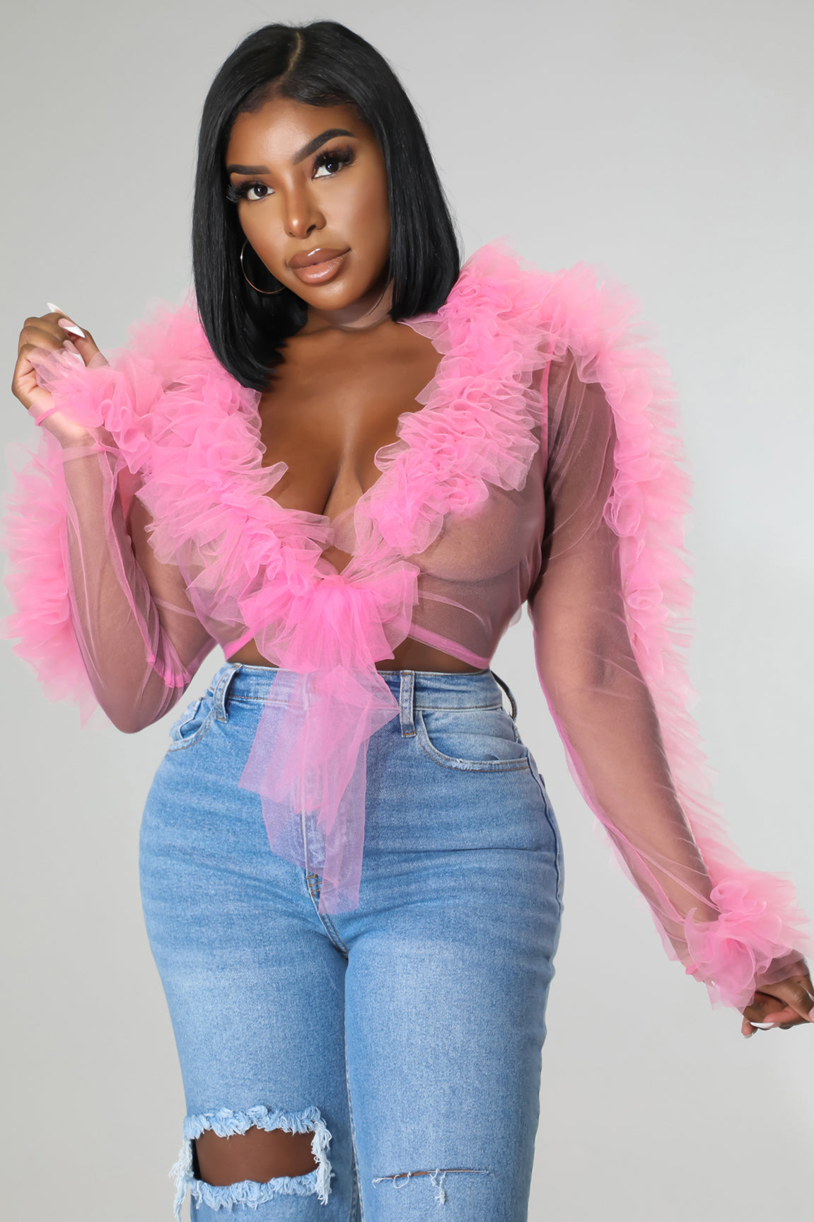 Tulle Sheer Tie Crop Top