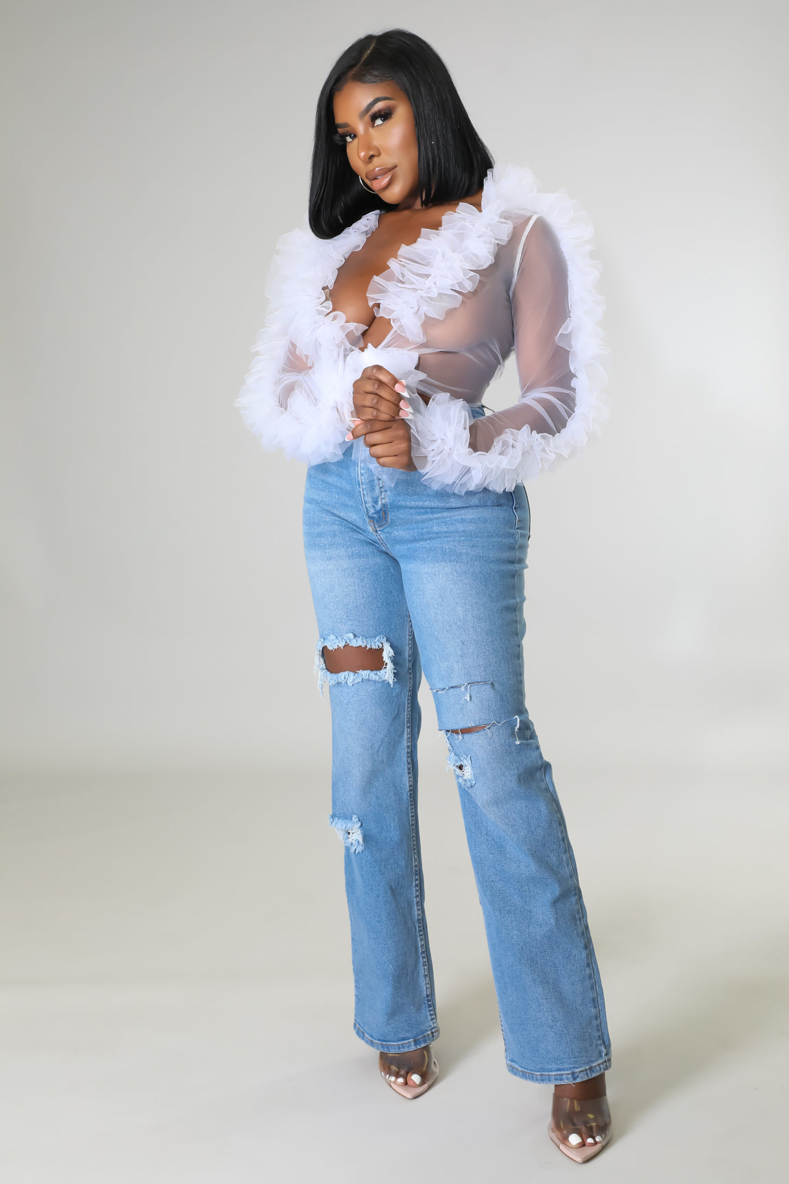 Tulle Sheer Tie Crop Top