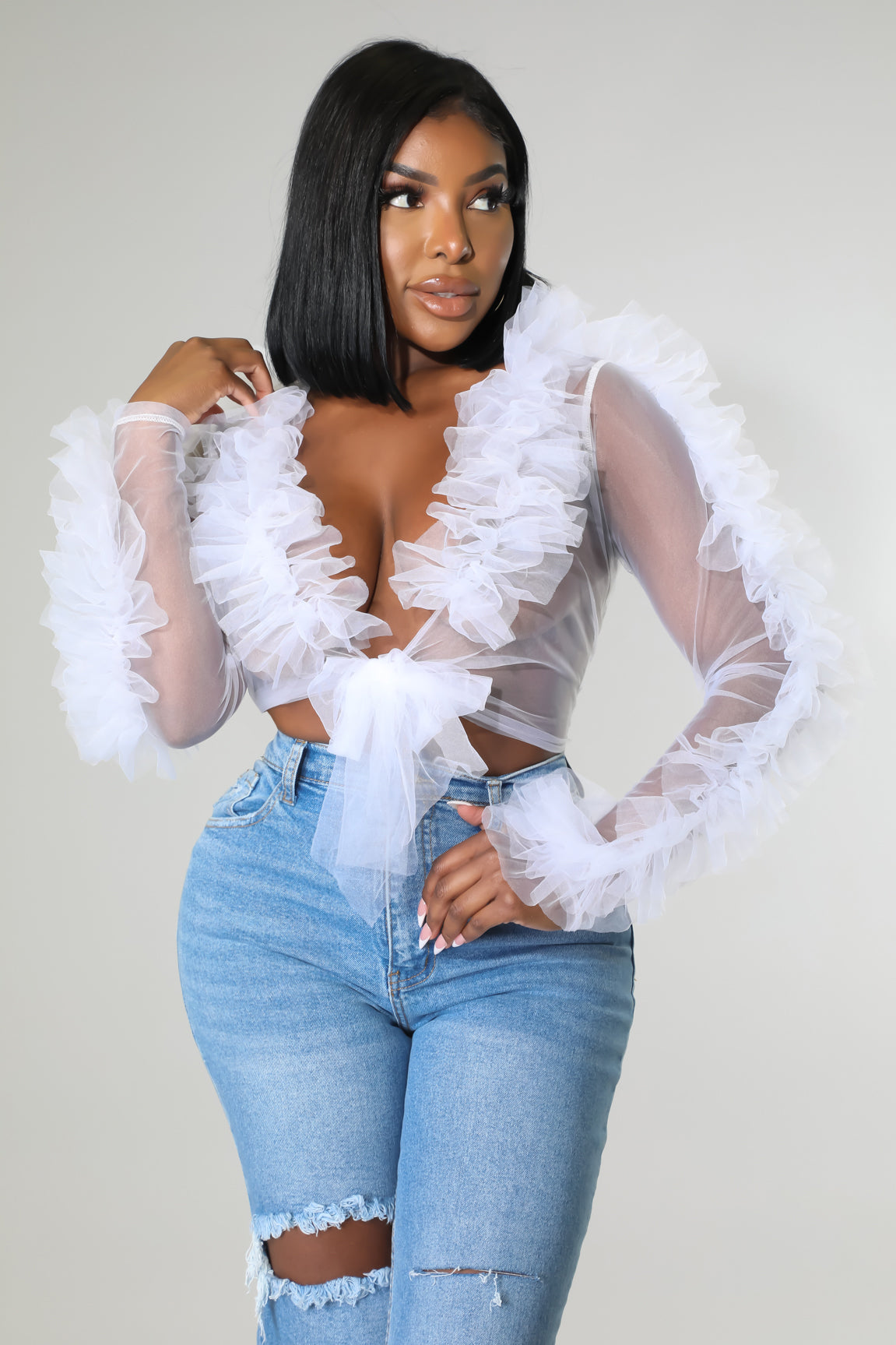 Tulle Sheer Tie Crop Top