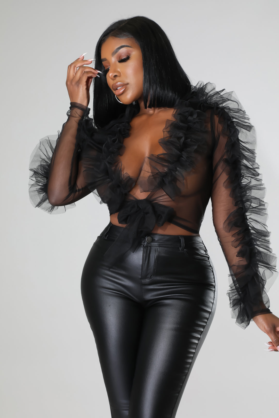 Tulle Sheer Tie Crop Top
