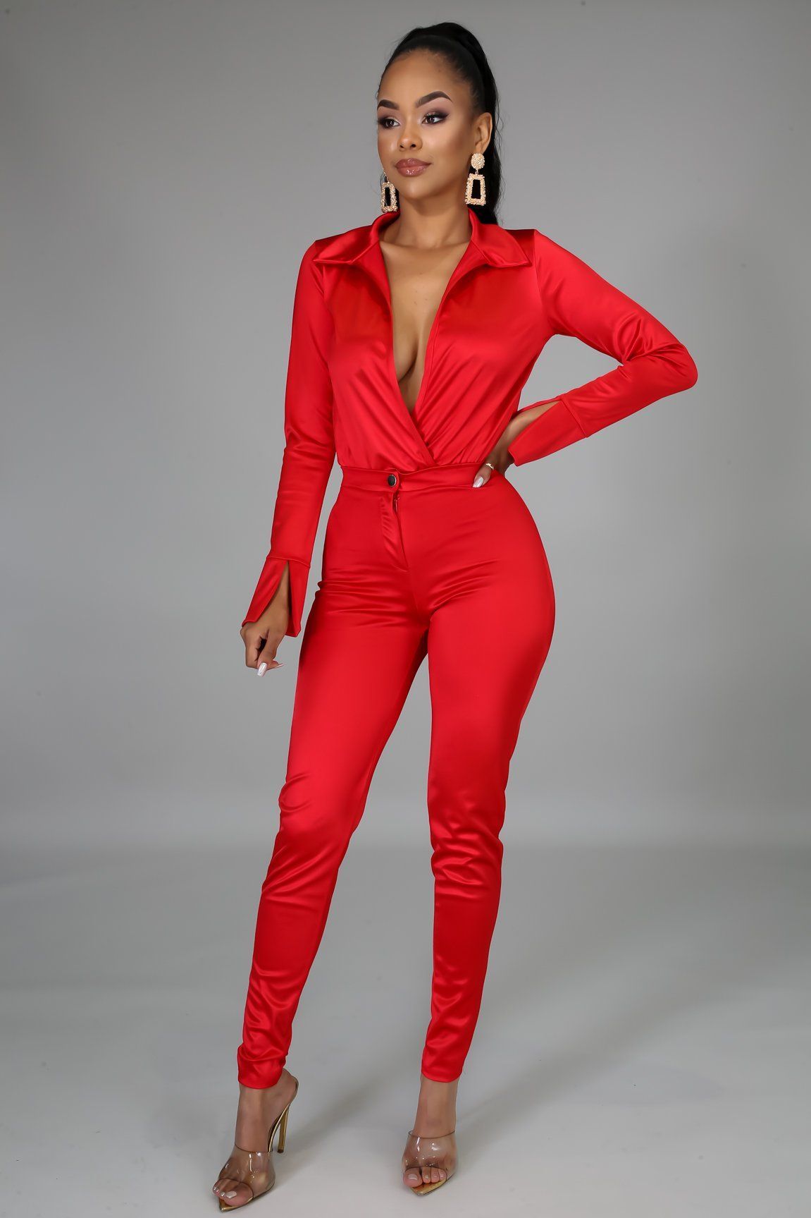 Satin Power Bodysuit Pant Set