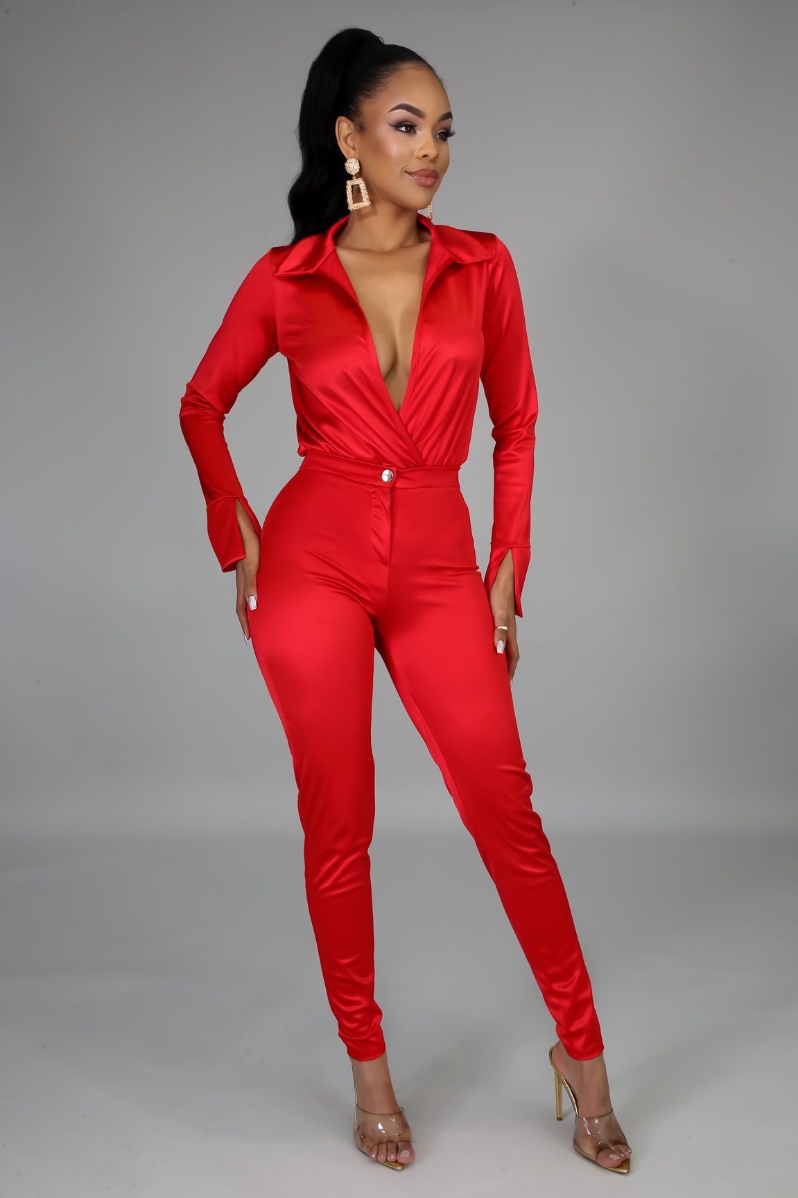 Satin Power Bodysuit Pant Set