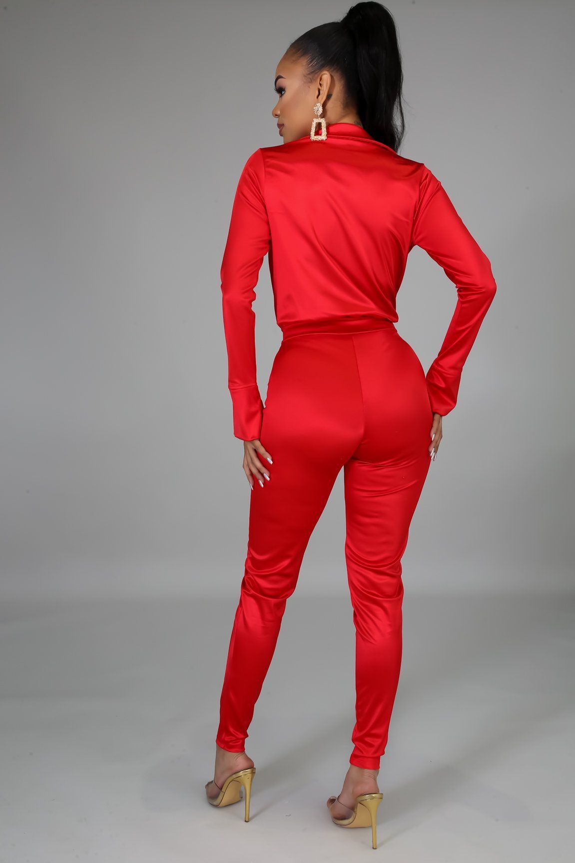 Satin Power Bodysuit Pant Set
